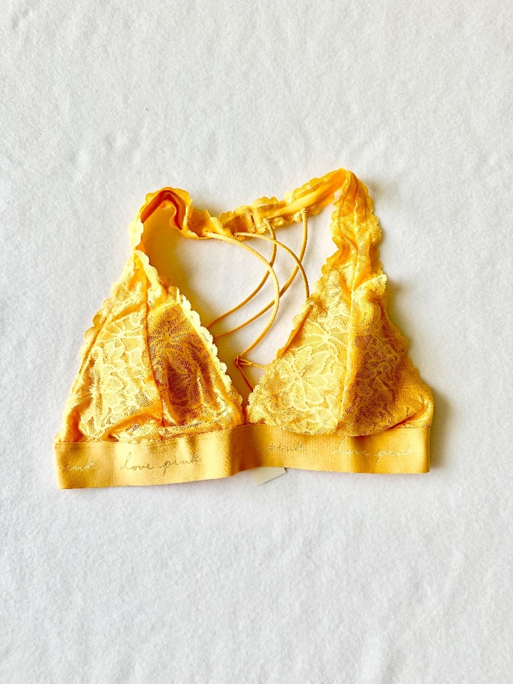 Victoria's Secret PINK Lace Bralette Large Gold Yellow Strappy NWT